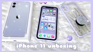 2021 Unboxing Purple iPhone 11 📦🍎  Setup  Accessories 🌻💜 [upl. by Alston]