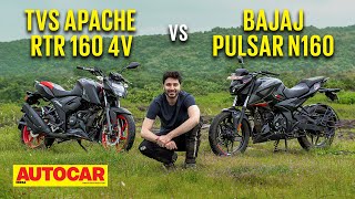 TVS Apache RTR 160 4V vs Bajaj Pulsar N160 I Which is the best 160cc motorcycle I Autocar India [upl. by Busey672]