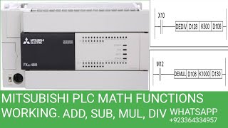 MATH FUNCTIONS IN MITSUBISHI PLC HOW TO USE Add DIV Mul DIV [upl. by Akilak]