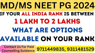 Neet PG 2024 What are the Options Available With an AllIndia Rank Between 1 Lakhs  2 Lakhs [upl. by Lucine]