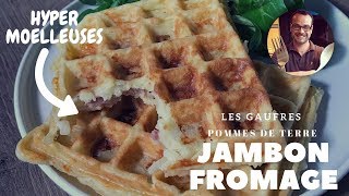 GAUFRE RACLETTE  POMME DE TERRE JAMBON FROMAGE  RECETTE [upl. by Enilehcim770]