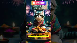 Kitty Cat with Sweets and Fireworks india diwali [upl. by Kcirddor329]