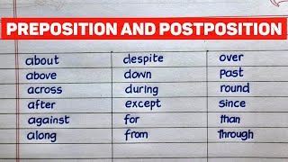 Preposition and postposition  List of common preposition and postposition [upl. by Cormier]