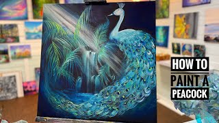 How To Paint A PEACOCK 🦚 step by step in acrylic [upl. by Arikahc]