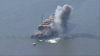 Controlled explosives used to remove Baltimore bridge wreckage [upl. by Aremmat453]