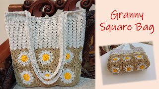 Crochet Bag EP82 🌼 Daisy Granny Square bag crochetbag nareehandmade [upl. by Dorette]