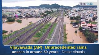 Vijayawada AP Drone shots Heavy Rains Cause Landslides Waterlogging in Vijayawada amp Other Areas [upl. by Naerol]