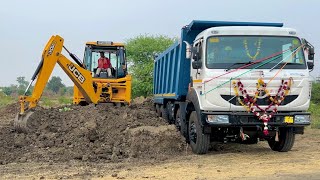 JCB 3dx Xpert Loading नये डंपर का उदघाटन कर दिया  New TATA 3530 Dumper working First Loading Mud [upl. by Kir]