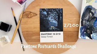 Part 2100 Pantone Challenge POSTCARDS 🎨 Gouache Paintings [upl. by Kimber635]