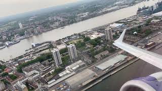 Powerful steep take off from London City Airport  BA Embraer 190  GLCYO  02062021 [upl. by Annerahs178]