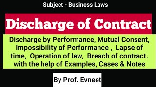 Discharge of Contract  Discharge of contract Indian Contract Act 1872  in Hindi  CA Foundation [upl. by Romney117]