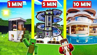 RICH MODERN HOUSE Build Battle In Minecraft  NOOB VS PRO CHALLENGE  Maizen Mizen Mazien Parody [upl. by Harac214]