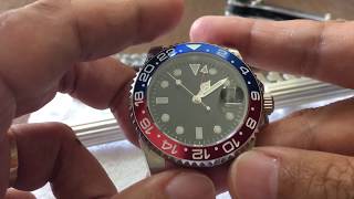 PARNIS GMT 40mm BLUE RED ROLEX NOLOGO GMT MASTER homage [upl. by Jodie436]