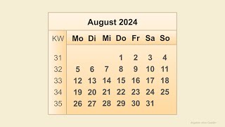 Kalender August 2024 [upl. by Chuch]