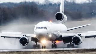 Spectacular MD11 LANDING and DEPARTURE on a WET RUNWAY 4K [upl. by Nilesoy]