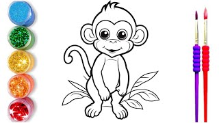 draw a cute monkey with colouring easy for kids and toddlers  drawing and colouring a monkey [upl. by Rene]