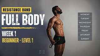 WEEK 1  RESISTANCE BAND FULL BODY WORKOUT LEVEL 1  12WEEK TRAINING PROGRAM  Fitness My Life [upl. by Peale]