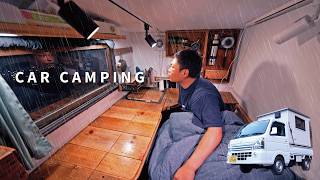 Car camping in heavy rain Why I like camping in the rain DIY light truck camper [upl. by Valentino]