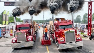 SEMI TRUCKS Drag Racing with 120000 lbs Trailers [upl. by Anelagna]