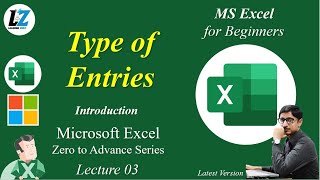 3 MS Excel  Types of Entries  UrduHindi microsoft excel computer learning teacher [upl. by Minabe]