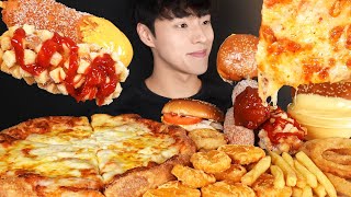 ASMR MUKBANG CHEESEBURGERS amp PIZZA amp CHEESE CORN DOGS amp FRENCH FRIES amp CHICKEN NUGGETS amp ONION RINGS [upl. by Lurie782]