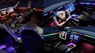 TES Studio Laser Carving RGB vs Ultra RGB 64color Ambient Lighting System for Tesla Model Y amp 3 [upl. by Borroff]