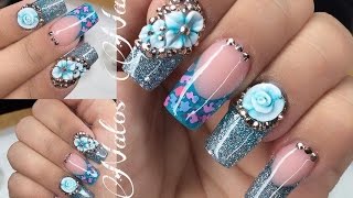 Uñas Acrilicas  Diseño en Azul  Natos Nails [upl. by Adli118]