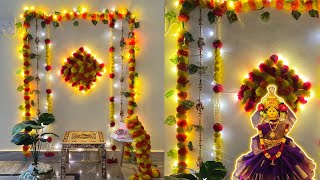 Varalakshmi Pooja Decoration Ideas✨🪔 DIY  Festival backdrop at home  QuickSimpleEasy Backdecor [upl. by Kevina]