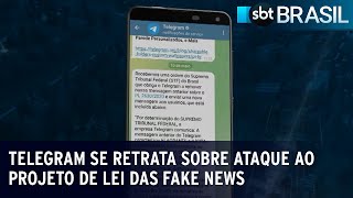 Telegram se retrata sobre mensagem de ataque ao projeto de lei das fake news  SBT Brasil 100523 [upl. by Goeger333]