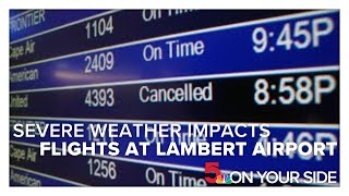 Dozens of cancellations delays at Lambert Airport Monday due to severe weather [upl. by Jonathon]