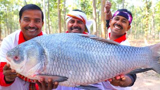 Big size Katla fish Curry cooking for village people  20 kg katla fish kalia  villfood Kitchen [upl. by Azilem]