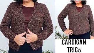 Cardigan de tricô com cava  Tutorial knitting subtitles [upl. by Aikemat]