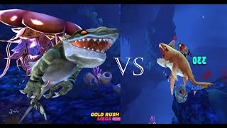 Tiger Shark vs New Atomic shark in Harbor  Hungry Shark World [upl. by Annav]