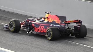 Red Bull RB13 2017 F1 Car in Action  Formula 1 PreSeason Tests in Spain [upl. by Boris]