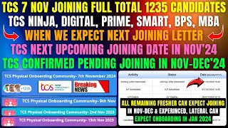 TCS 7 NOV JOINING FULL  NEXT JOINNG DATE  REMAINING FRESHER JOINING IN NOVDEC amp EXPERINCED IN JAN [upl. by Adallard336]