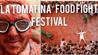 Revelers play in tomato pulp during the annual ‘La Tomatina’ food fight festival in Buñol Spain [upl. by Crow]