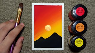 Easy Golden Sunset Poster Color Painting for Beginners  Stepbystep Tutorial [upl. by Htomit]