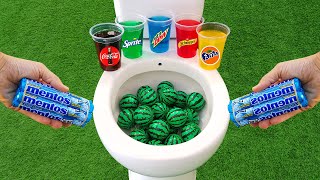 Watermelon Balls VS Popular Sodas  Fruko Coca Cola Fanta Sprite and Mentos in the toilet [upl. by Latrell]