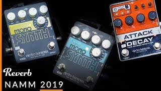 EHX Mono Synth Attack Decay Bass Mono Synth and Super Switcher Pedals at NAMM 2019  Reverb [upl. by Notrem]