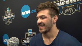 Stevan Micic Michigan after Quarterfinal win at 133 at 2019 NCAAs [upl. by Aloz692]