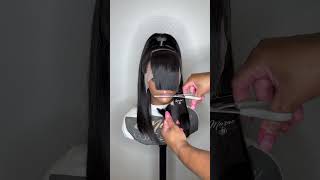 Watch how to cut wig bangs shorts [upl. by Adnovay]