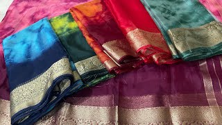 Organza shibori kanchi zari weaving boarder sarees price510free shipping WhatsApp8688456298 [upl. by Airdnala798]