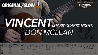 Vincent  Don Mclean Fingerstyle Tutorial with TAB [upl. by Dewayne]