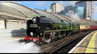 35028 CLAN LINEDepartsReturns to WATERLOO with the ATLANTIC COAST EXPRESS [upl. by Waldner408]