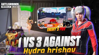 1 VS 3 Against HYDRAHRISHAV HYDRAxStarboy 🔱 And This Happened  SOLO VS SQUAD CLUTCH ❤️ BGMI [upl. by Aremat]