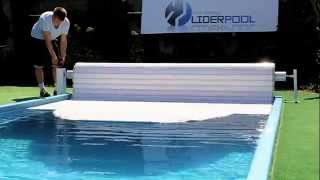 Pool cover roller shutter Liderpool manual with crank [upl. by Roper]