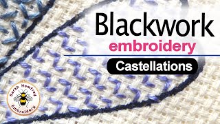 Blackwork Embroidery diaper pattern  castellations [upl. by Issiah]