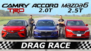 2020 Toyota Camry TRD vs Honda Accord vs Mazda6  DRAG amp ROLL RACE [upl. by Serdna]