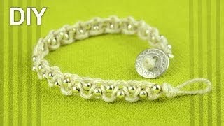 Easy Macrame Bracelet with Beads and Button Clasp  Tutorial [upl. by Odraode]