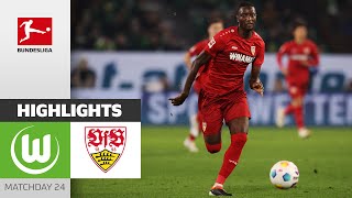 Guirassy Brace In 5GoalThriller  VfL Wolfsburg  VfB Stuttgart  Highlights  MD 24  Buli 2324 [upl. by Shugart]